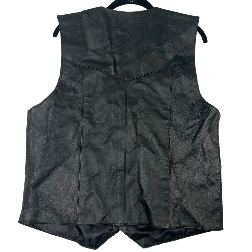 Leather Works USA‎ Leather Vest Mens Biker Western Snap Front Black S Biker